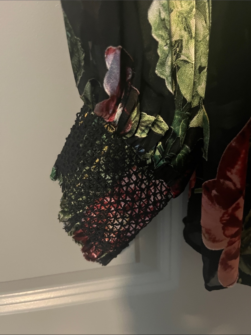 Alice and Olivia Black Sheer Floral Blouse with Multicolor Blooms - Picture 3 of 4